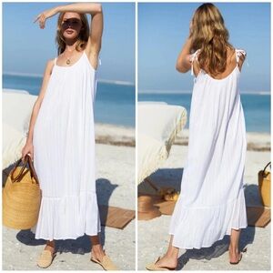 India Collection by Emerson Fry Sheer White Swiss Dot Stripe Sundress, XS/S